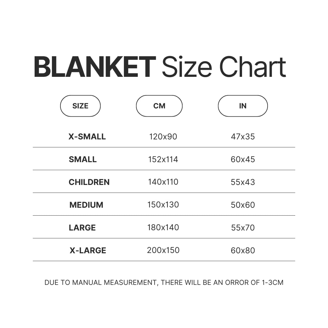 Blanket Size Chart - BT21 Merch