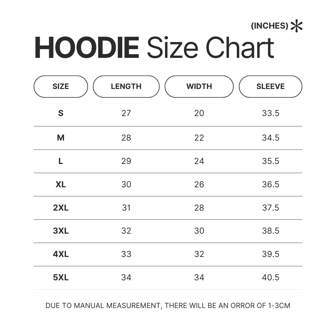 Hoodie Size Chart - BT21 Merch