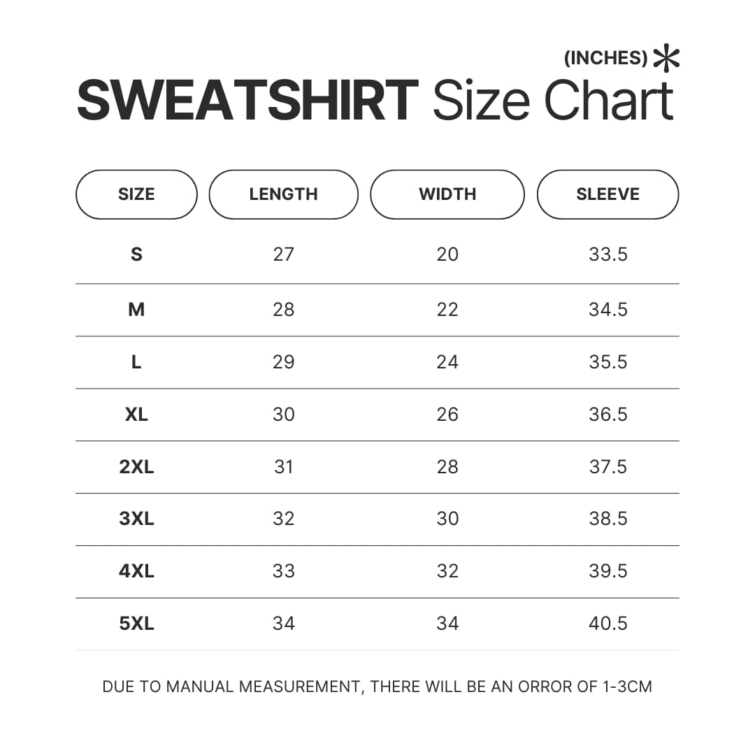 Sweatshirt Size Chart - BT21 Merch