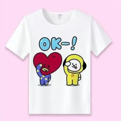 Kawaii Cartoon Bt21 Peripheral Short Sleeved T Shirt Shooky Rj Tata Chimmy Cooky Anime Cute Clothes - BT21 Merch
